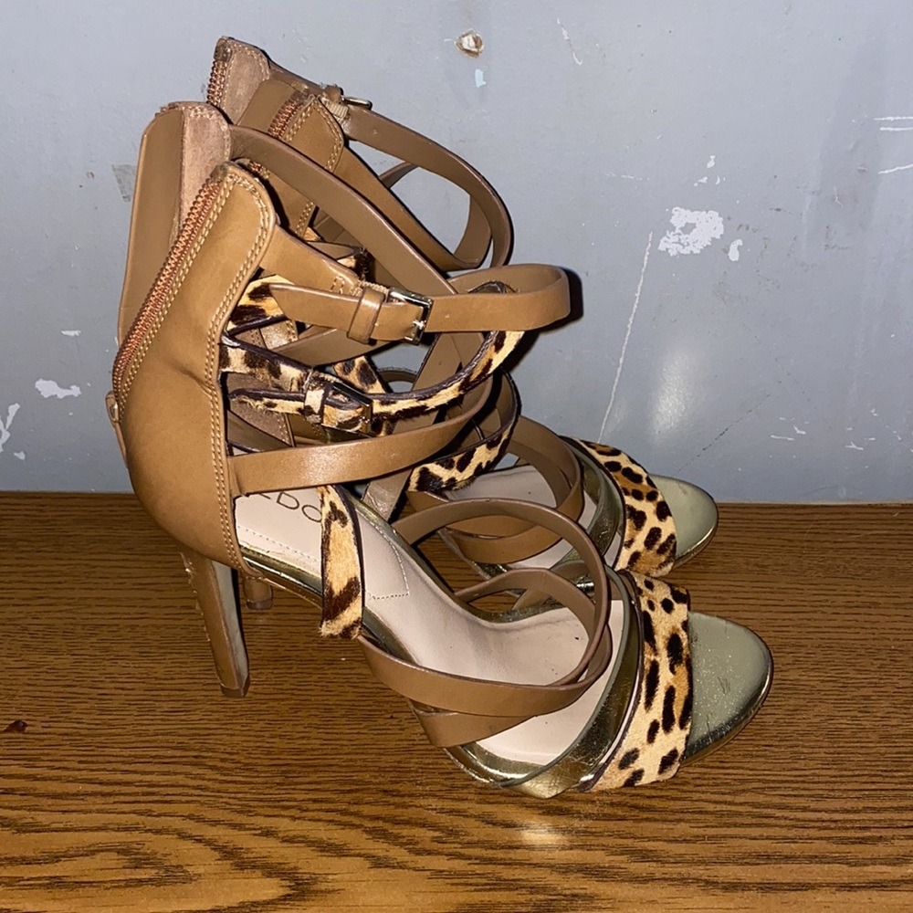 ALDO Women's Tan Leopard Print Stiletto Heel Strappy Gladiator Sandals - Picture 2 of 4